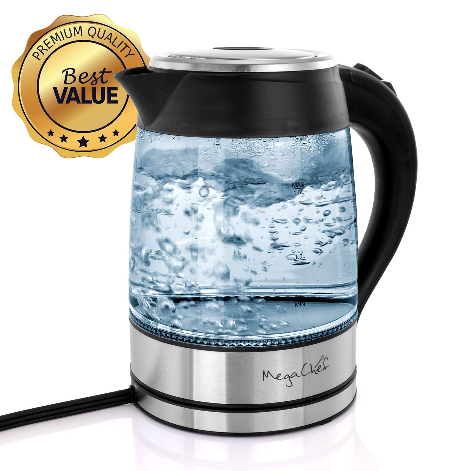 MegaChef 1.8L Glass Body & Stainless Steel Electric Tea Kettle
